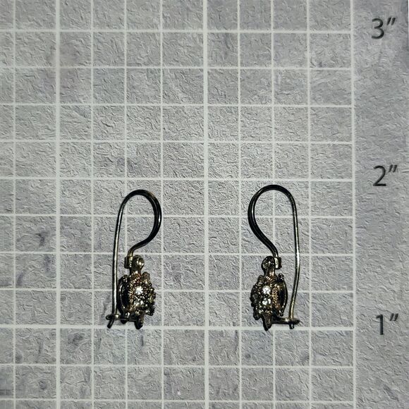 Super Cute Vintage Marsala .925 Sterling Silver Rhinestone Turtle Drop Earrings - Picture 4 of 6